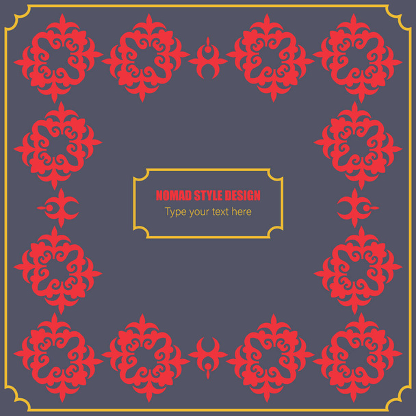 Square Frame. Template for your design. Ornamental elements and motifs of the peoples of the Great Steppe, Mongols, Kyrgyz, Kalmyks, Buryats, Uzbek, national Asian decor for packaging and print design - Vector, Image