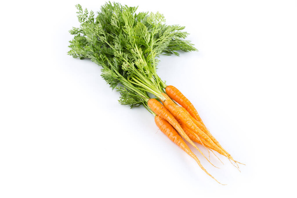 fresh carrots with green leaves isolated on white background. vegetable. food - Fotó, kép