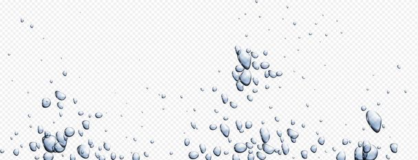 Soda water bubble drop isolated vector background. Black underwater fizzy air effect or champagne oxygen sparkle. Effervescent 3d realistic sparkling stream. Clear aquarium liquid splash float - Vector, afbeelding