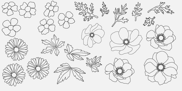 Illusztráció a virágok és levelek fehér alapon. Vektorillusztráció. - Vektor, kép