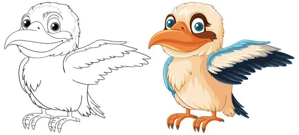 A smiling Kookaburra bird with one wing open, isolated on a white background in a vector cartoon illustration style illustration - Вектор,изображение