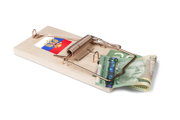 カナダのドル紙幣とロシアのマウス トラップ - 写真・画像