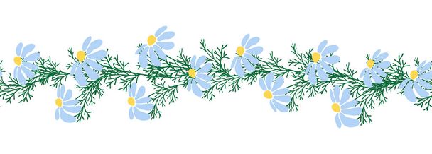 Chamomile horizontal border seamless pattern. Floral seamless border - Vector, imagen