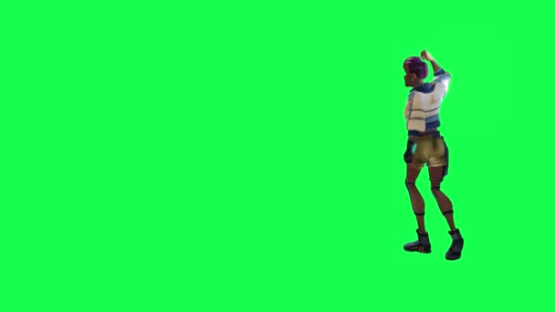 3d warrior girl cheering after winning from right angle on green screen - Πλάνα, βίντεο