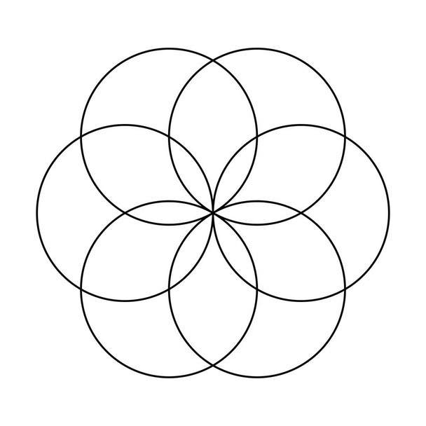 6 ympyrä Elämän siemen. Pelokas geometria vektori suunnittelu elementtejä. geometrian maailma monimutkaisten kuviemme kanssa. mustan linjan taiteessa. - Vektori, kuva