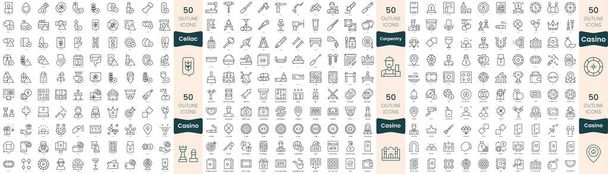 300 thin line icons bundle. In this set include carpentry, casino, celiac - Vector, Image