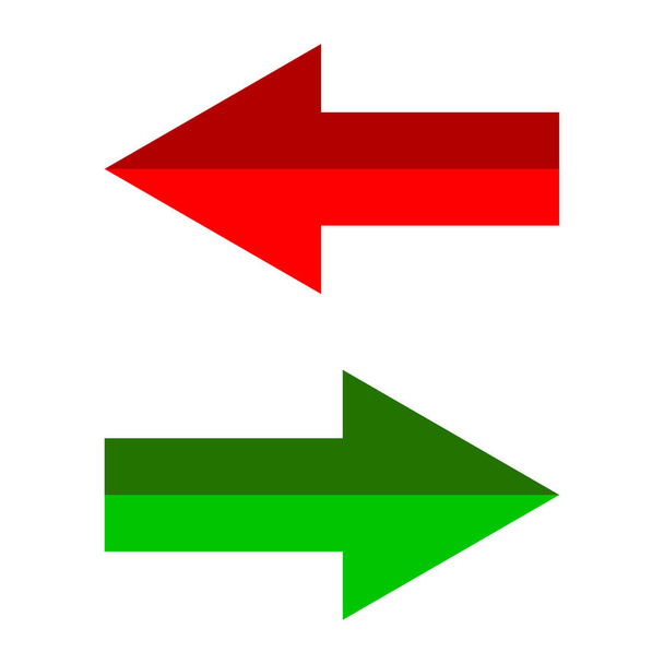 Zelené červené šipky, pravé levé. Vektorová ilustrace. EPS 10. Stock image. - Vektor, obrázek
