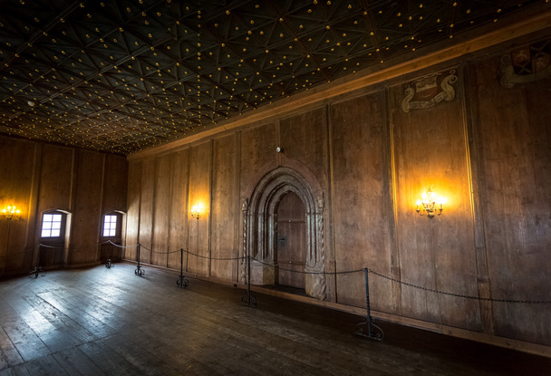 dřevěná místnost s zdobený strop na starém hradě - Fotografie, Obrázek