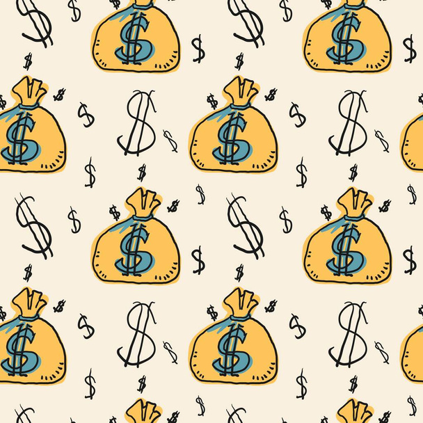 Bag of money seamless pattern. Vector illustration. Home decor, Textile design, Wrapping paper, Stationery, Scrapbooking, Digital wallpapers, Website backgrounds - Vector, Image