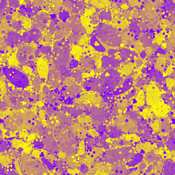 Кислотно-желтые и фиолетовые пятна кожи инопланетного животного. Векторная графическая текстура. Бесшовный фон шаблона. Стильный дизайн для упаковки бумаги, обоев, одежды или постельного белья - Вектор,изображение