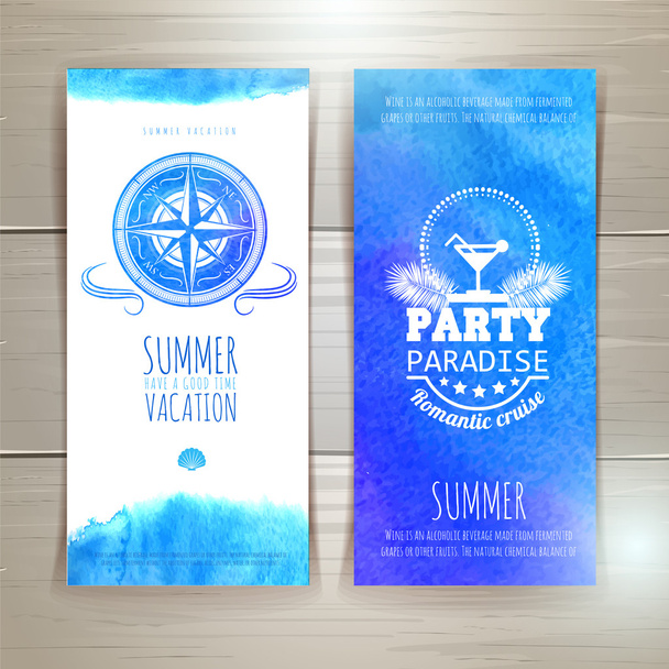 Set of blue watercolor summer banners - Vektör, Görsel