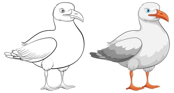 Illustration vectorielle en forme de dessin animé d'un oiseau de mouette debout et souriant, isolé sur fond blanc - Vecteur, image