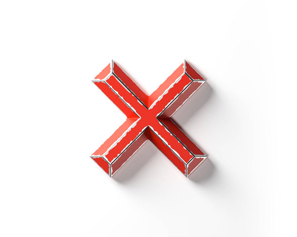 赤く塗られた金属で作られたシンボルは,国境を引っ張った. 白い背景に隔離された赤い鉄の数字の3D図 - 写真・画像