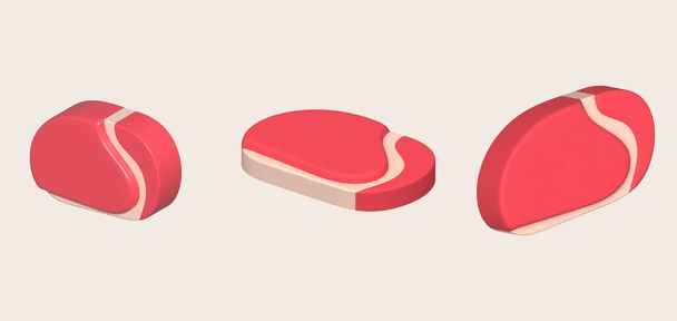3D illustration. Fresh slices or meat. Marbling of pork or beef tenderloin for steak - Vector, imagen
