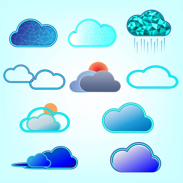Sammlung von Symbolen cloudscape Verbindung herunterladen Netzwerk drahtlose Technologie abstrakte Hintergrund Vektor Illustration - Vektor, Bild