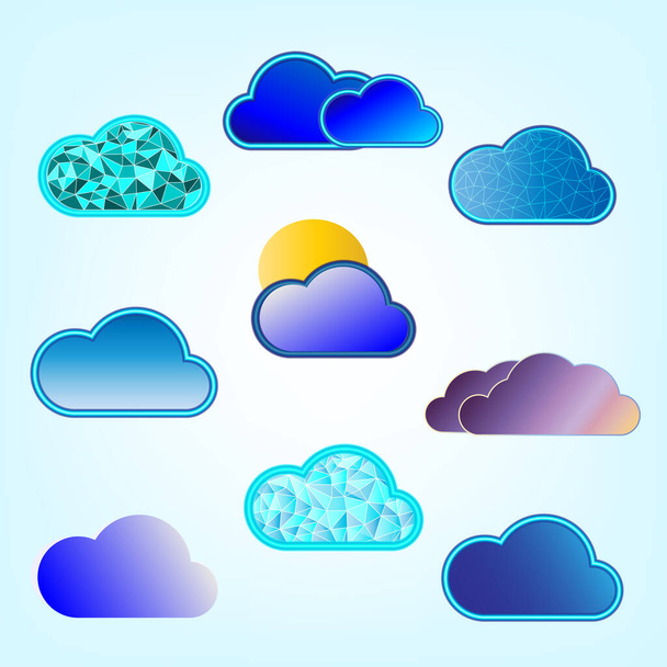 Set of icon cloud atmosphere weather download network storage technology signs symbol vector illustration - Вектор, зображення