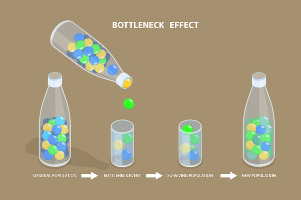 3D Isometric Flat Vector Conceptual Illustration of Bottleneck Effect, Population Impact - Vektör, Görsel