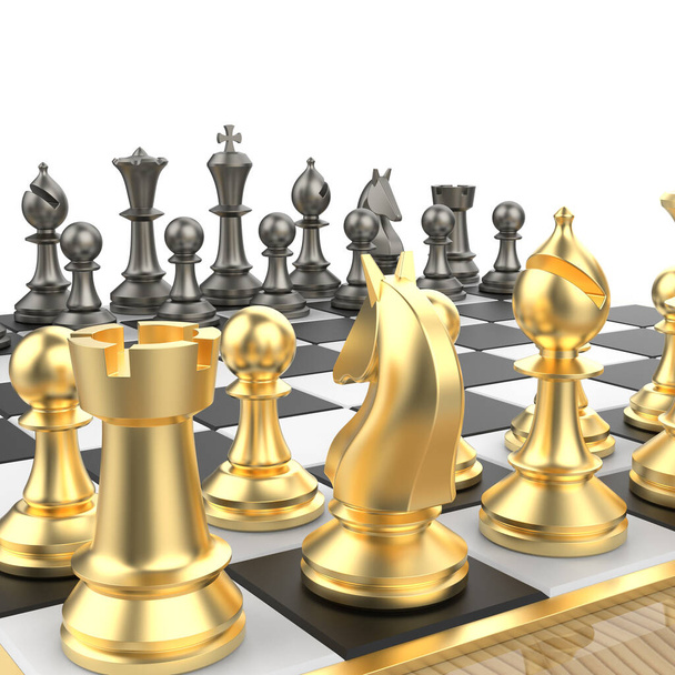  3d ilustracja szachownicy tabeli z kawałkami - Zdjęcie, obraz
