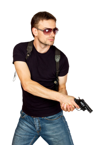 Man with a gun in the holster - Fotoğraf, Görsel