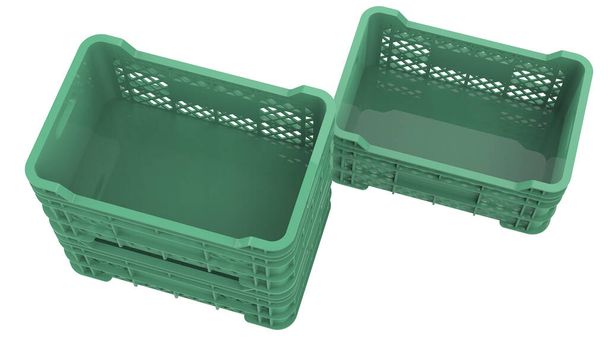 Caja de plástico vacía para frutas y verduras aisladas sobre fondo. representación 3d - ilustración - Foto, Imagen