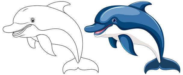 A cartoon-style vector illustration of a dolphin jumping and smiling - Vektor, obrázek