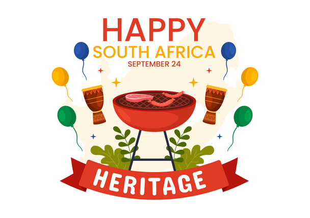 Векторная иллюстрация ко Дню африканского наследия 24 сентября на фоне размахивания флагом в честь Шаблонов африканской культуры и традиций - Вектор,изображение