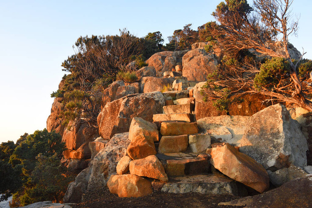 landscape portrait of hiking trails along  cape pillar, apart of the three cape trek in Tasmania, Australia. - Photo, Image