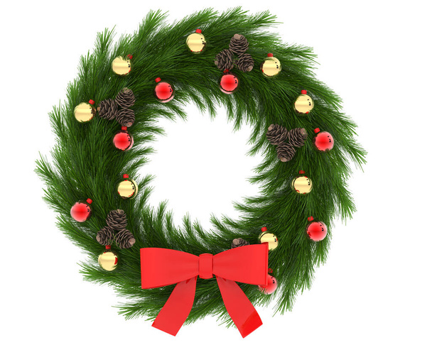 couronne de Noël vectorielle avec branches de sapin, houx et baies - Photo, image