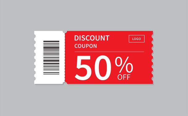 Coupon Template isolated on gray background. Discount voucher 50% OFF. Shopping voucher. Flat illustration. - Vektor, Bild