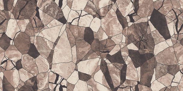 Бесшовные трещины kintsugi природного камня лоскутной фоновой текстуры. Абстрактный сломанный мраморный плитки мостовой фон рисунок в вневременной нейтральной теплой бежевый и коричневый тона земли цвета палитры - Фото, изображение