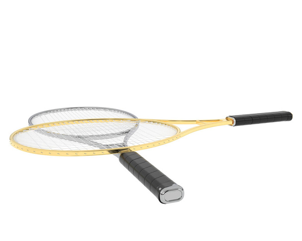 3D-Illustration von zwei Tennisschlägern isoliert auf weiß  - Foto, Bild