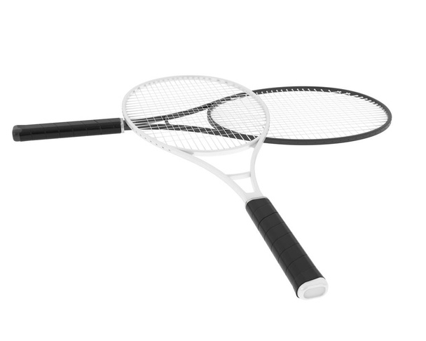 Beyaz üzerine izole edilmiş iki tenis raketinin 3D çizimi  - Fotoğraf, Görsel