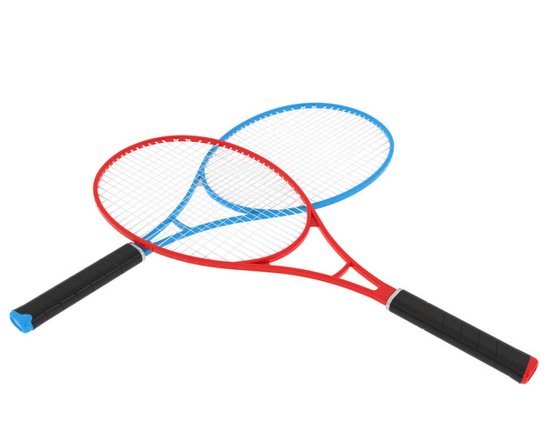 Beyaz üzerine izole edilmiş iki tenis raketinin 3D çizimi  - Fotoğraf, Görsel