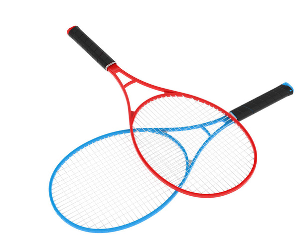 3d illustratie van twee tennisrackets geïsoleerd op wit  - Foto, afbeelding