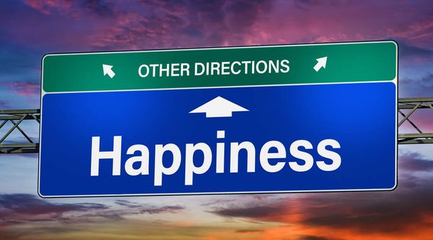 Segnale stradale simbolico che indica la direzione verso la felicità. - Foto, immagini