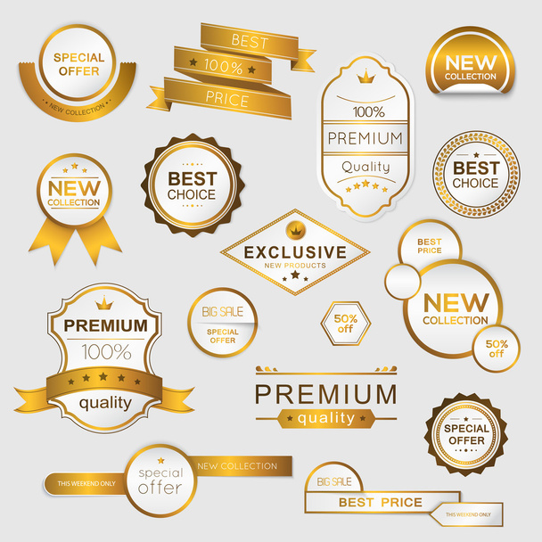 Collection of golden promo stickers - Vector, afbeelding
