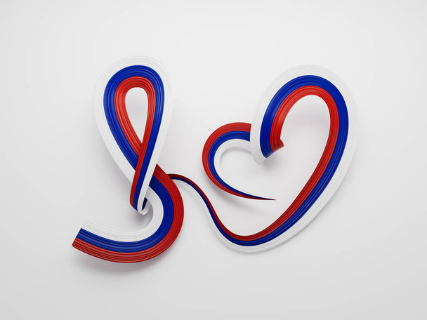 3D Flag Of Russia Srdce tvarované vlnité povědomí stuha vlajka na bílém pozadí, 3D ilustrace - Fotografie, Obrázek