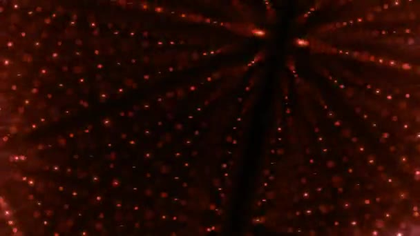 Naranja abstracto brillante patrón de matriz de puntos digitales en el elegante espacio oscuro. Lazo de animación 3D de malla de partículas de punto de datos decorativos brillantes. Experiencia tecnológica futurista para la seguridad de la red de almacenamiento - Metraje, vídeo
