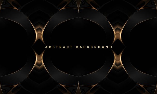 Black abstract elegant luxury background with gold frame, lines and shapes. Vector illustration - Vetor, Imagem