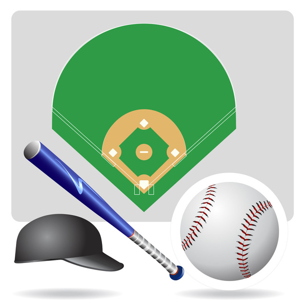 Baseball field, ball and accessories - Vector, Image