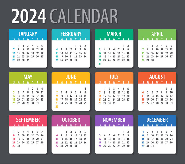 2024 Календар - векторна ілюстрація. Неділя до понеділка - Вектор, зображення