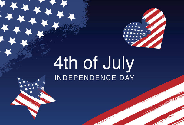 4 de julio, set icon. Bandera grunge de USA. Día de la Independencia de los Estados Unidos - Vector, imagen