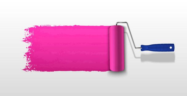 Peinture à rouleaux bande rose vif sur fond gris clair illustration vectorielle réaliste - Vecteur, image