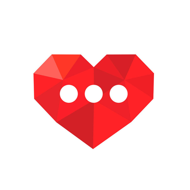 Forma de corazón incorporada con tres puntos. Icono vectorial abstracto. Ilustración de estilo rojo bajo poli - Vector, imagen
