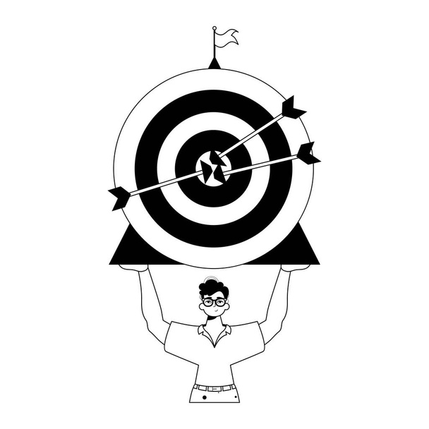 The ridicule is holding a aim with arrow in the plaza lend field . skill concept . Black and lacuna analogue puppy love. Trendy style, Vector Illustration - Vector, Image