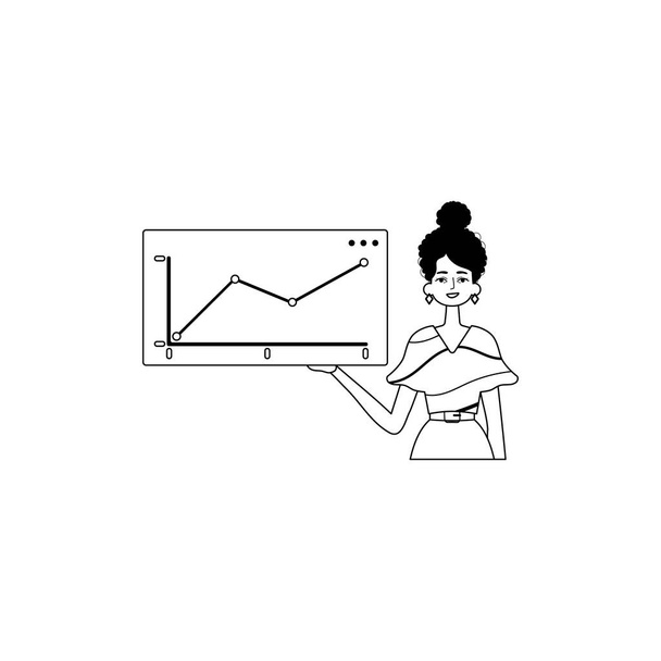 Samice dítěte drží graf růstu s pozitivní dynamikou. černý a bílý analogový styl. Módní styl, vektorová ilustrace - Vektor, obrázek