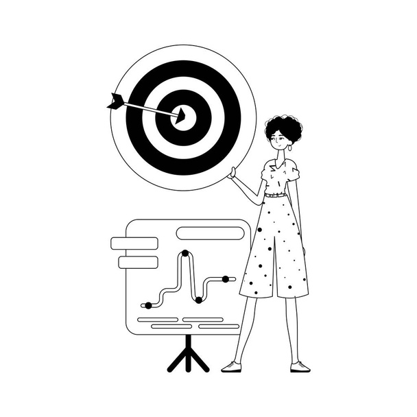 The girlfriend with the graph . The arrow hits the raven . total dark and testis testis white linear vogue. Trendy style, Vector Illustration - Vector, Image