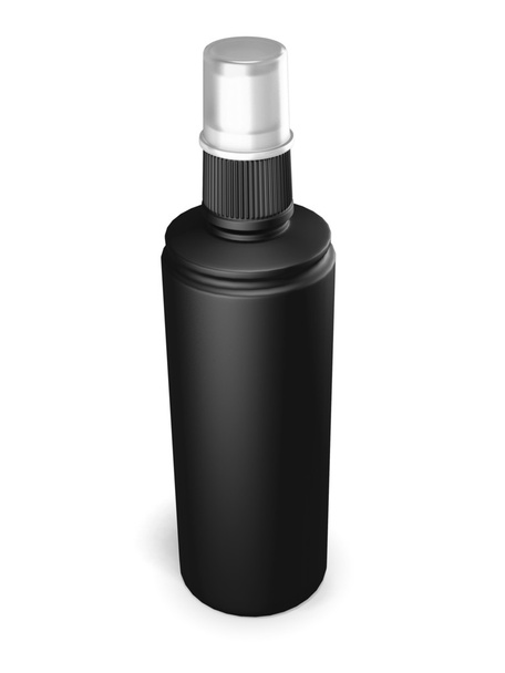 Flacon en plastique noir avec pulvérisation sur un blanc
 - Photo, image