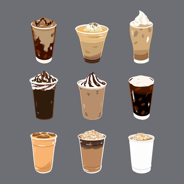 Set de bebidas de café para café o menú de cafetería. Ilustración vectorial acuarela - Vector, Imagen