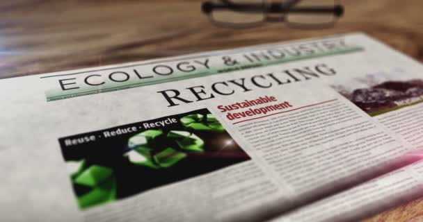Reciclaje ecología medio ambiente y economía sostenible diario en la mesa. Titulares noticias concepto abstracto 3d. - Imágenes, Vídeo